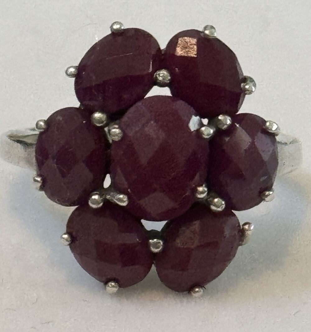 Vintage Ruby Flower Cluster Ring Estate Cocktail Ring Size 7 July Gemstone
